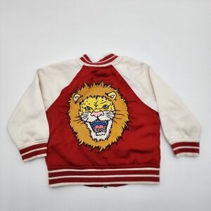 OshKosh B'Gosh Toddler 12M Lion Red/White Letterman Varsity Style Zip Jacket Y2K